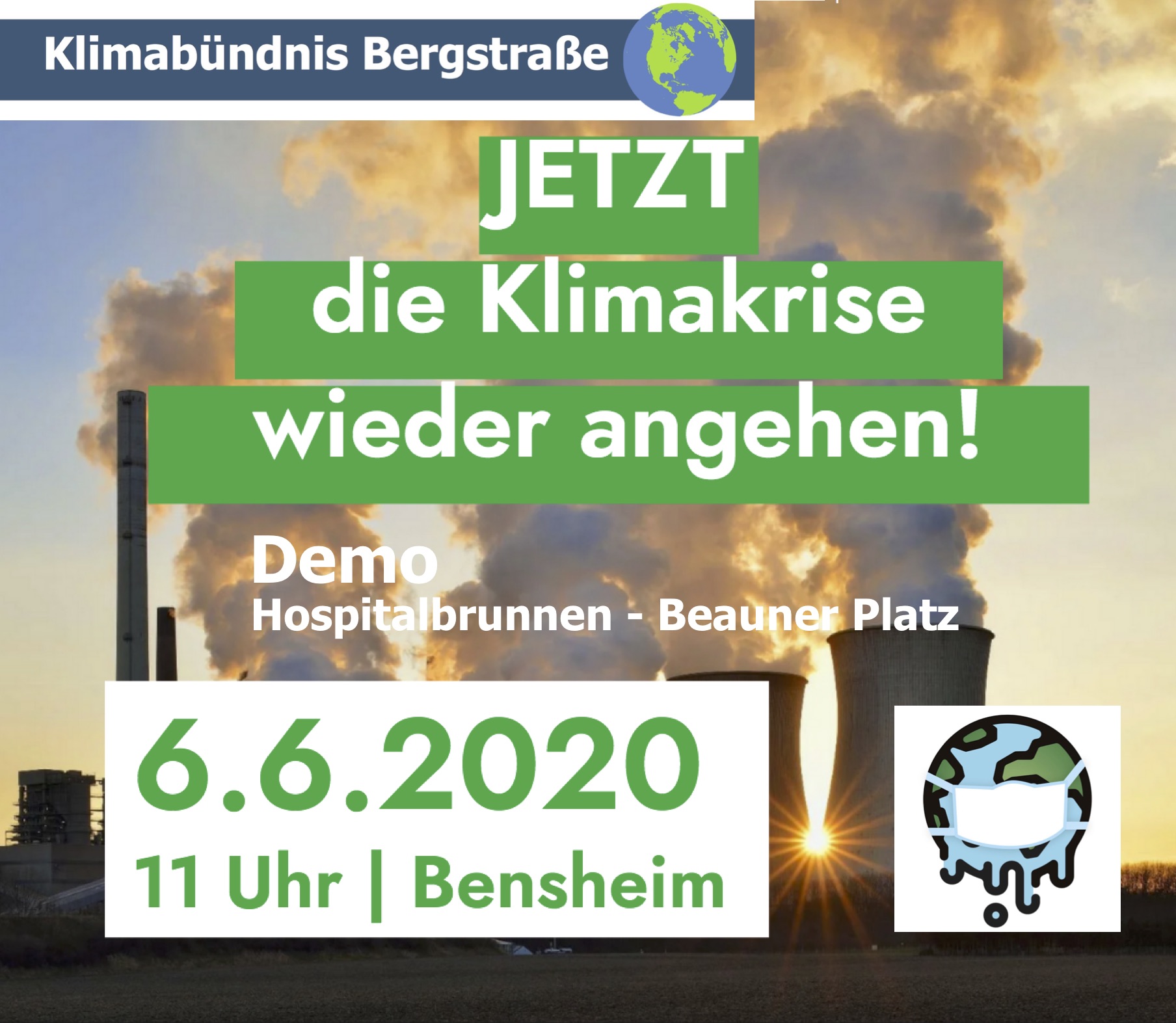 Plakat für Demo in Bensheim am 6.6.20